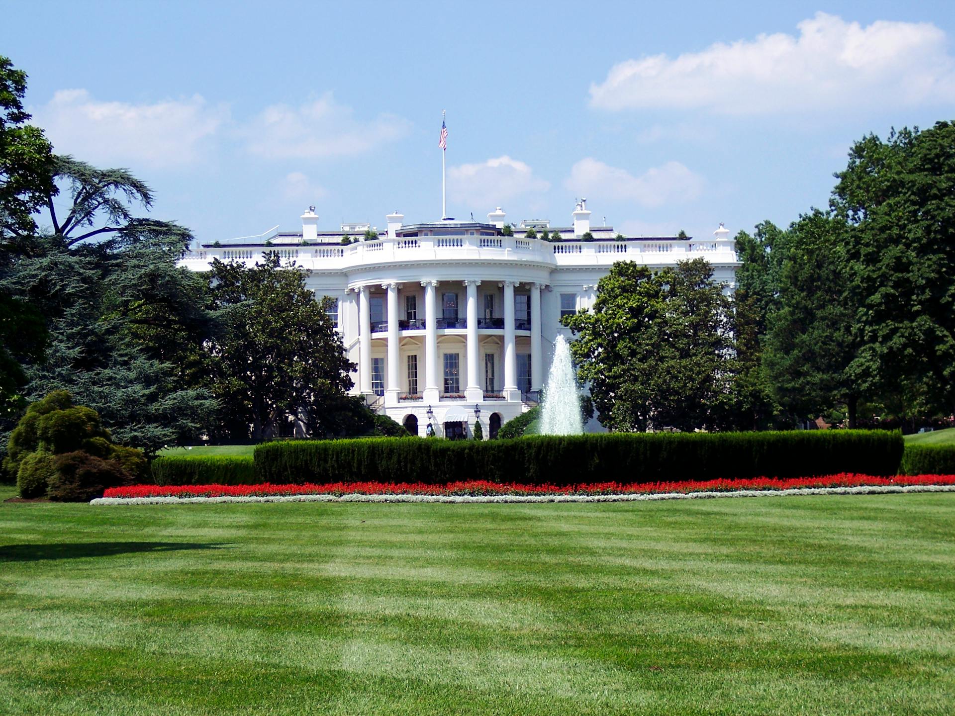 Government building with American flags